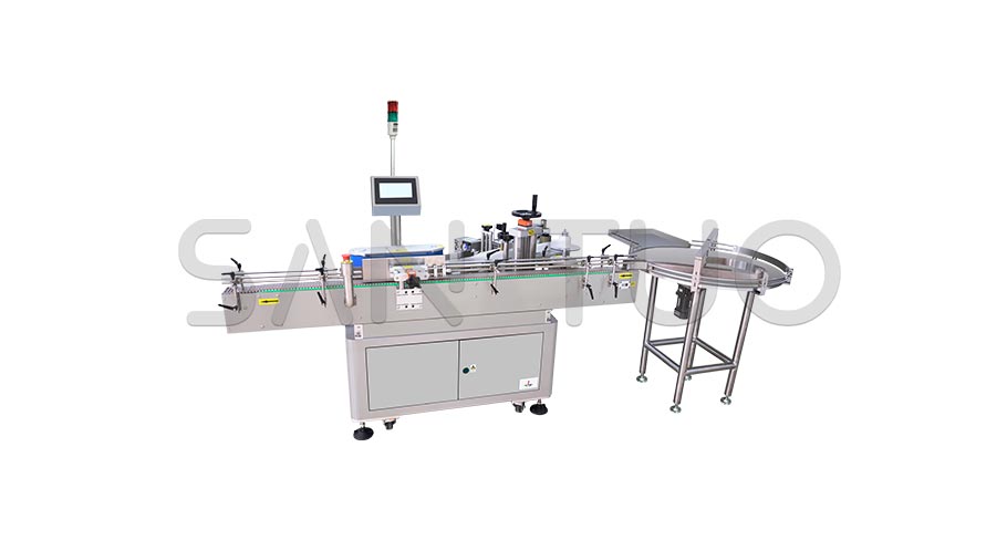 立式圓瓶貼標(biāo)機(含動力上料盤_帶熱燙打碼機)