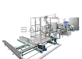 方桶拆垛貼標碼垛生產線