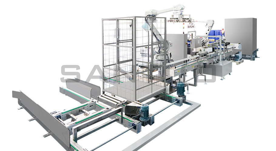 方桶拆垛貼標(biāo)碼垛生產(chǎn)線